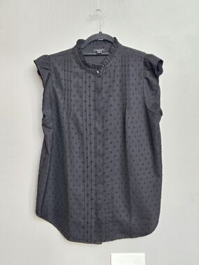 Ann Taylor Swiss Dot Ruffle Neck Shell - Size Medium